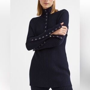 H&M 100% Merino Wool Ribbed Snap Button Mock Neck‎ sweater size Medium